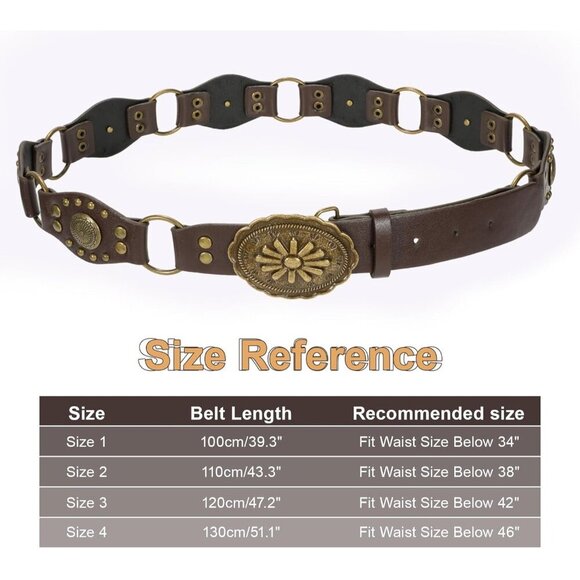Women\'s Vintage Cowgirl Rivets Belt Western Leather Belts D-Coffee Style Dress main image 6